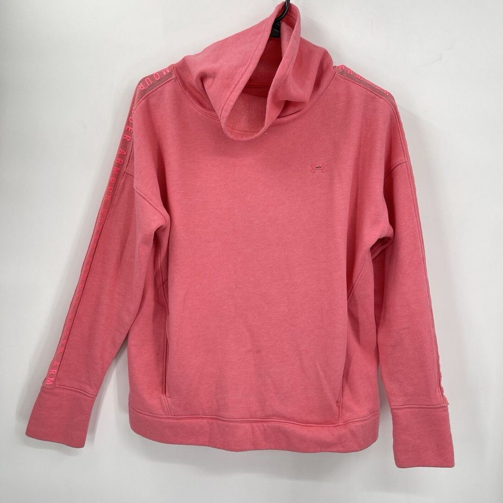 Under Armour Medium Pullover Womens Pink Funnel Neck Fleece‎ Logo Tape Loose Fit
